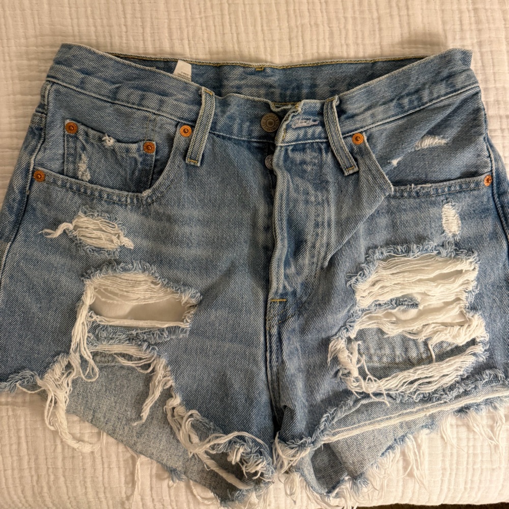 Levi's Light Blue Distressed Jean Shorts